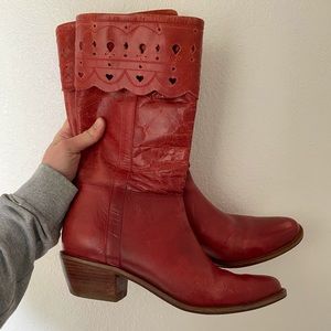 Vintage Red Leather Cowboy Boots